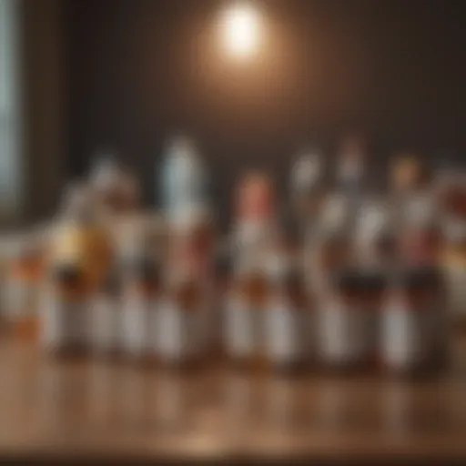 Variety of anxiety medication bottles on a wooden table