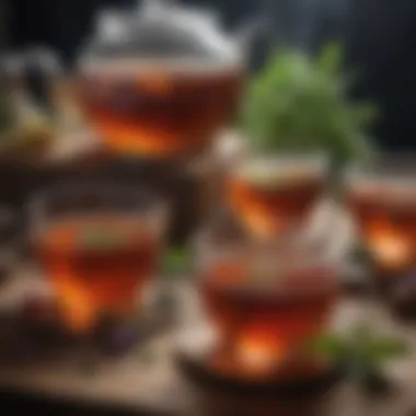 Aromatic herbal tea selection with steaming cups