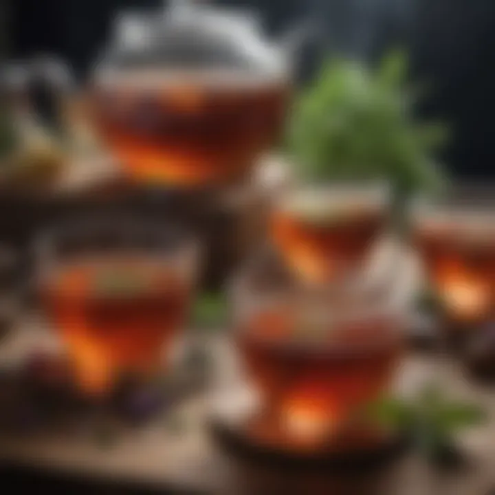 Aromatic herbal tea selection with steaming cups