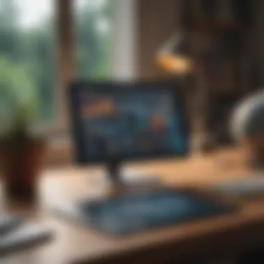 Ideal Workspace for Brain Games A serene workspace with a tablet displaying brain games