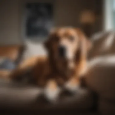 A calm dog lying beside its owner on a couch