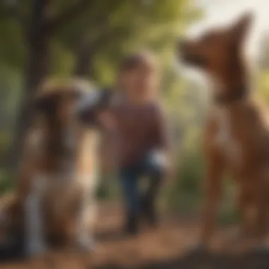 Joyful Interactions A playful dog engaging with a child in a joyful manner