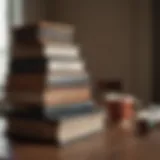 A stack of classic self-help books on a wooden table