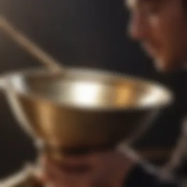 Close-up of a musician playing the brass sound bowl