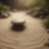 Zen garden with raked sand patterns