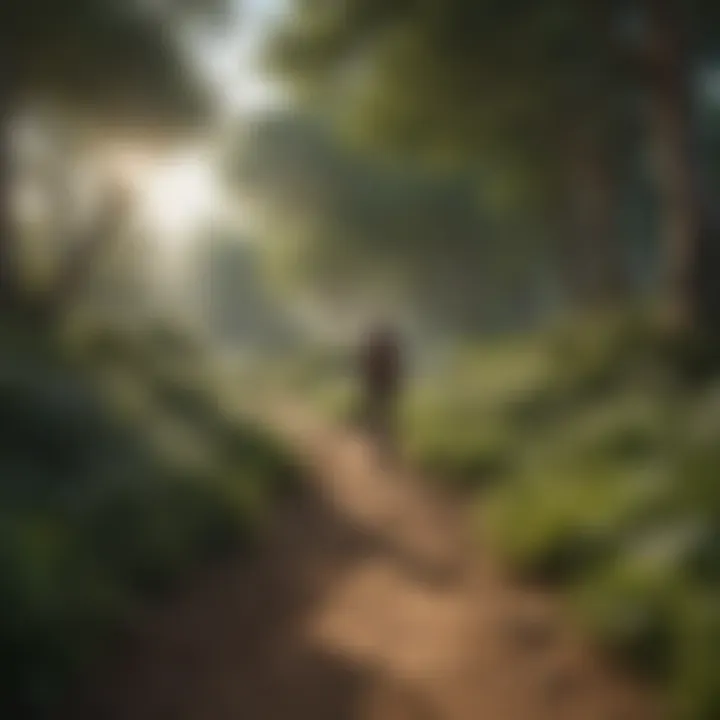 Illustration of a person walking amidst a scenic nature trail during a charity walk