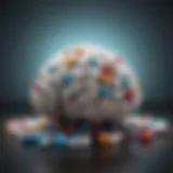 Abstract concept of mental health represented by brain and pills