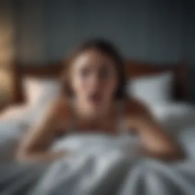 Nightly Battles Artistic representation of a woman rising from a bed, symbolizing sleep struggles