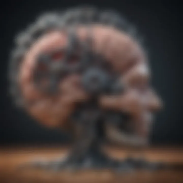 An artistic representation of a brain with gears symbolizing mental health workout plan