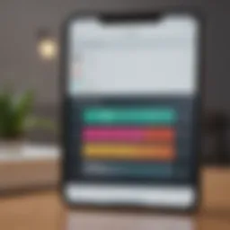 A vibrant digital interface displaying a task tracker with colorful tasks and deadlines