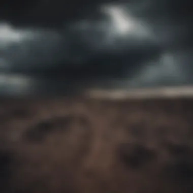 Dark storm clouds hovering over a desolate landscape