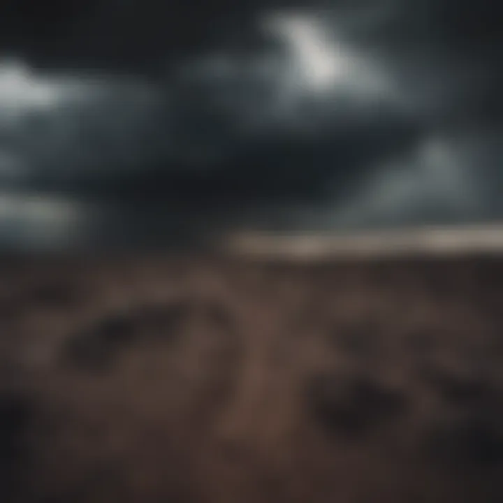 Dark storm clouds hovering over a desolate landscape