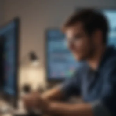 Decoding Data: The World of Analysis Data analyst examining graphs and charts on computer screen