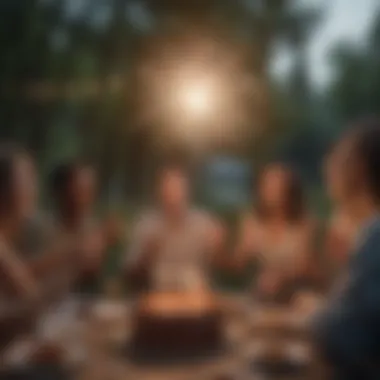 Joyful Birthday Celebration in Nature Diverse group celebrating birthday outdoors