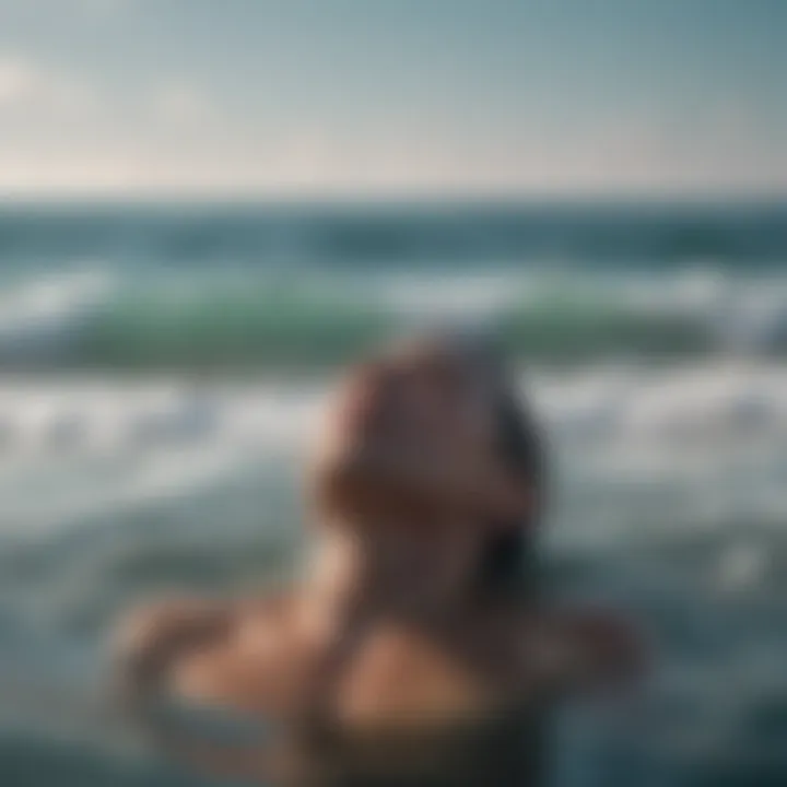 Person doing breathing exercises by the ocean