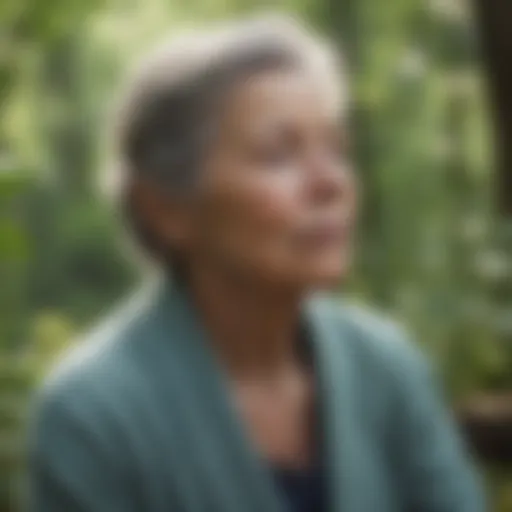 Elderly woman practicing mindfulness in nature