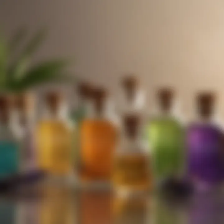 Variety of essential oils in elegant glass bottles