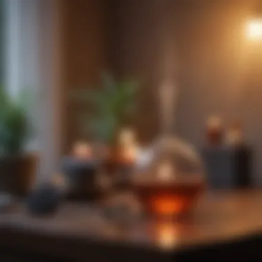 Aromatherapy in a Cozy Setting Essential oil diffuser dispersing soothing scents in a cozy room