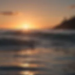 A serene ocean sunset with silhouette of a fish swimming