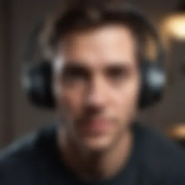 Person with headphones listening to mental health podcast