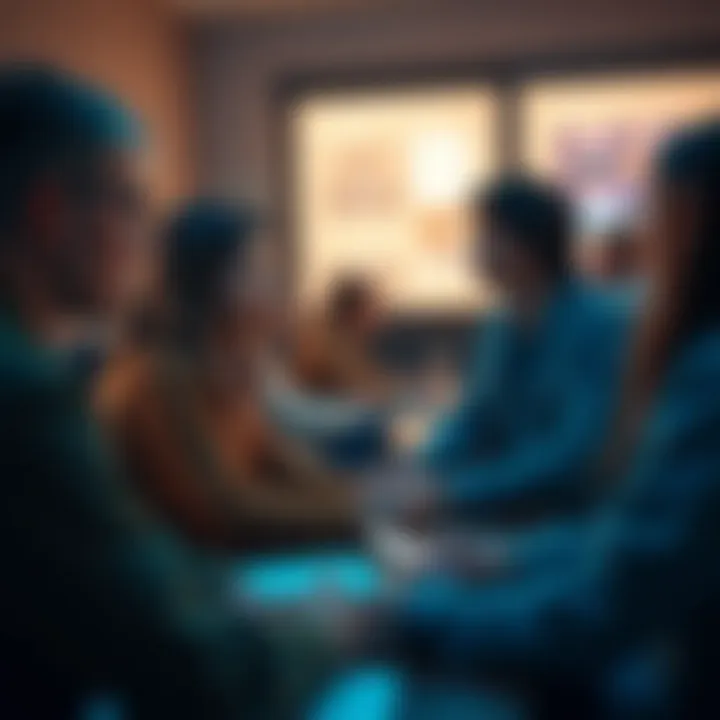 Concept art showcasing users engaging in an online mental health forum