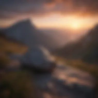 Mountain Sunset Serenity Calm sunset over mountain silhouette for meditation
