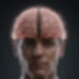 A brain with digital screens reflecting various emotions