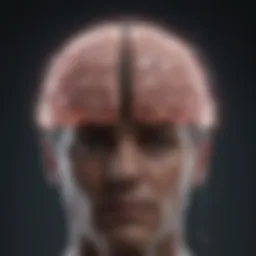 A brain with digital screens reflecting various emotions