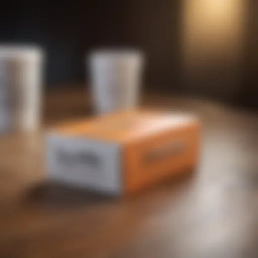 A detailed view of generic Zoloft packaging on a wooden table