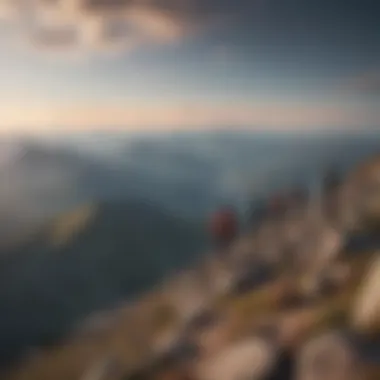 Group of Hikers Enjoying a Breathtaking View from a Mountain Peak Group of hikers enjoying a breathtaking view from a mountain peak