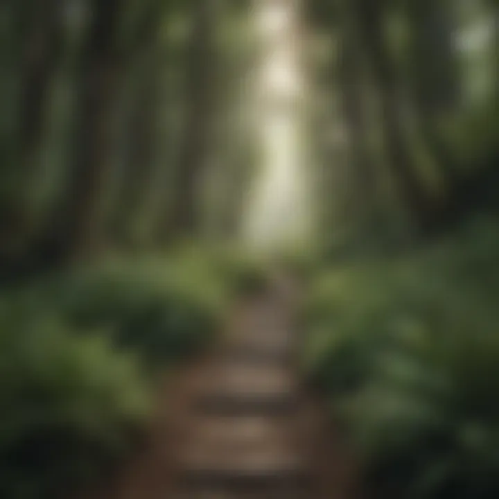 Tranquil forest path surrounded by lush greenery