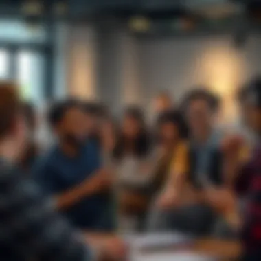 A group of diverse individuals engaged in a lively discussion