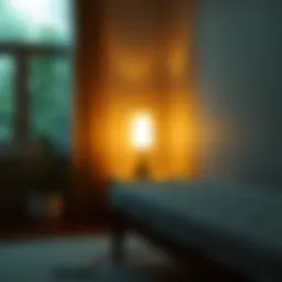 A serene room illuminated by a soft, therapeutic lamp