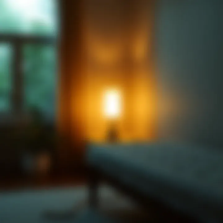 Therapeutic Ambiance for Mental Wellness A serene room illuminated by a soft, therapeutic lamp