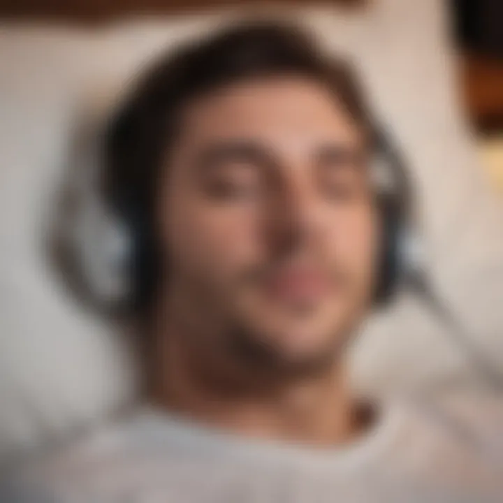 A person relaxing with headphones, immersed in calming music