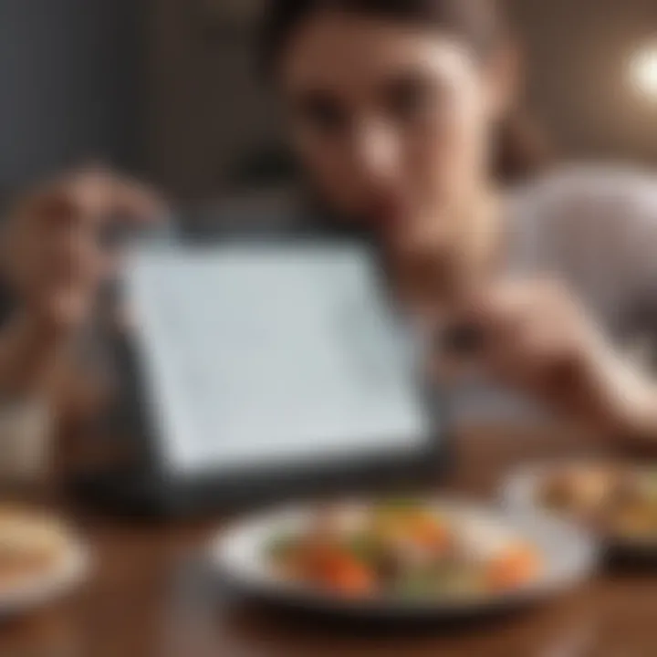 Nutritionist analyzing meal plan with magnifying glass