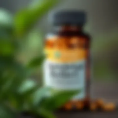 Herbal Supplement for Anxiety Relief Close-up of a bottle of herbal supplement for anxiety relief