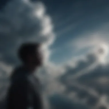 Silhouette of a person contemplating amidst clouds