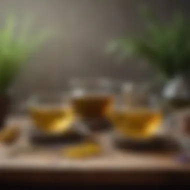 An elegant display of herbal teas with calming ingredients like chamomile and lavender