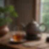 A serene tea setup with an assortment of loose leaf teas and a teapot