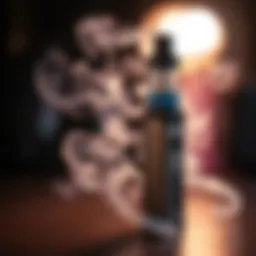 A close-up view of a modern vaping device with vapor in the air