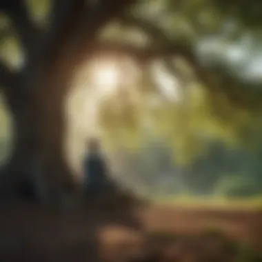 A serene individual meditating under a tree