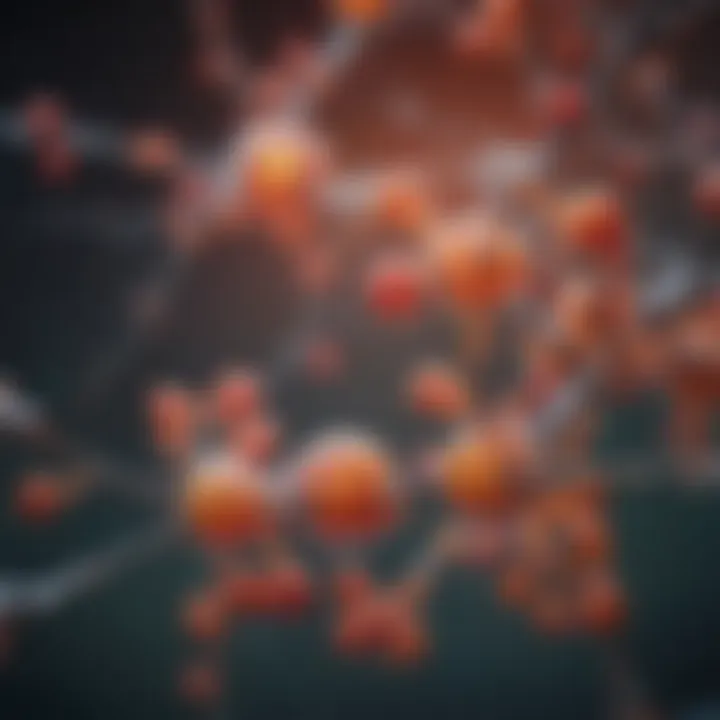 An abstract depiction of serotonin molecules in a neural network.