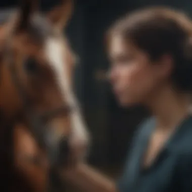 A serene moment between a therapist and a horse during a session