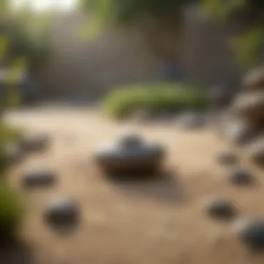 A Tranquil Zen Garden for Mindful Relaxation A serene zen garden with sand patterns and stones