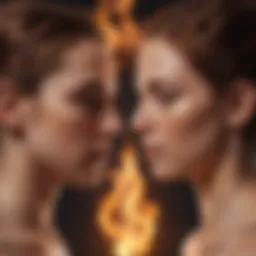 Two flames intertwining to symbolize a deep connection