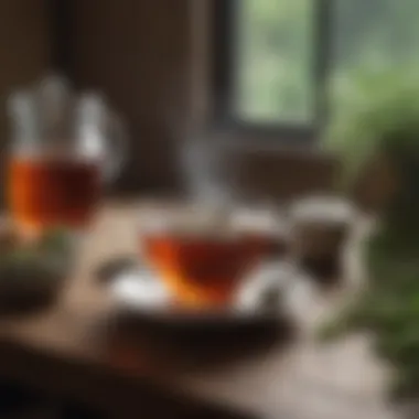 Comforting Herbal Tea Experience A steaming cup of herbal tea on a cozy table