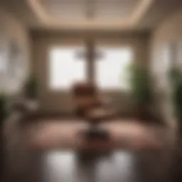 A serene therapy room with a cross and a cozy chair