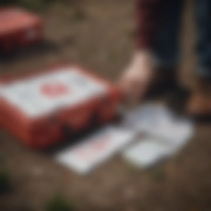 A person holding a first aid kit in a well-organized emergency response set-up