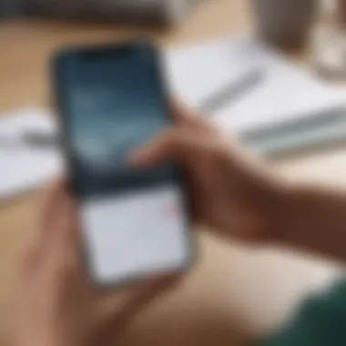 Engaging with Planning Tools for Enhanced Focus A user engaging with an hourly planner app on an iPhone in a calm and focused environment.